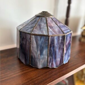 Vintage Tiffany Inspired Stained Glass Lamp Shade in Swirled Purple and Blue